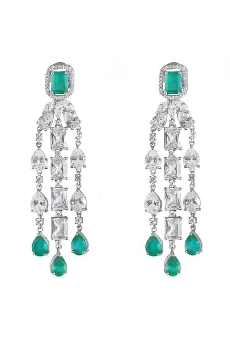 Shop Varnika Arora White Stones, Crystals Twilight Radiant Drop Earrings at Aza Fashions Shop_Varnika Arora_White Stones, Crystals Twilight Radiant Drop Earrings _at_Aza_Fashions