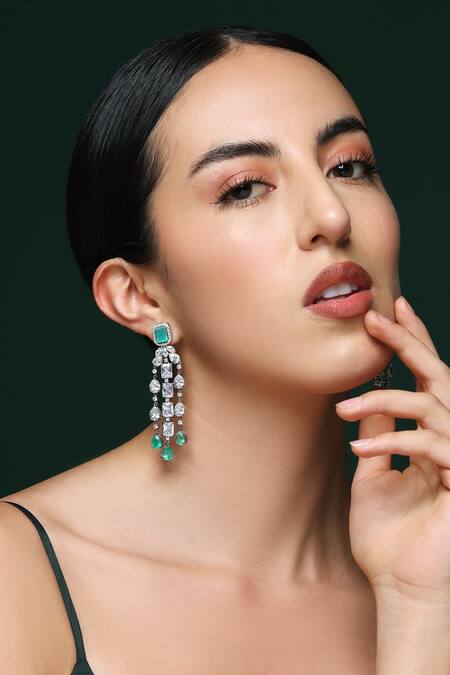 Buy Varnika Arora White Stones, Crystals Twilight Radiant Drop Earrings Online at Aza Fashions Buy_Varnika Arora_White Stones, Crystals Twilight Radiant Drop Earrings _Online_at_Aza_Fashions