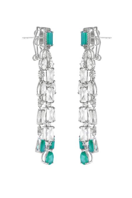 Shop Varnika Arora White Stones, Crystals Twilight Radiant Drop Earrings Online at Aza Fashions Shop_Varnika Arora_White Stones, Crystals Twilight Radiant Drop Earrings _Online_at_Aza_Fashions