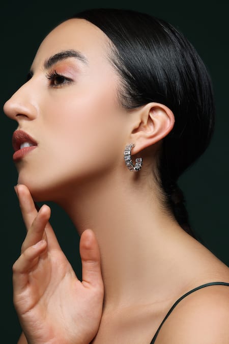 Varnika Arora_White Crystals Cz Promise Hoops _Online_at_Aza_Fashions