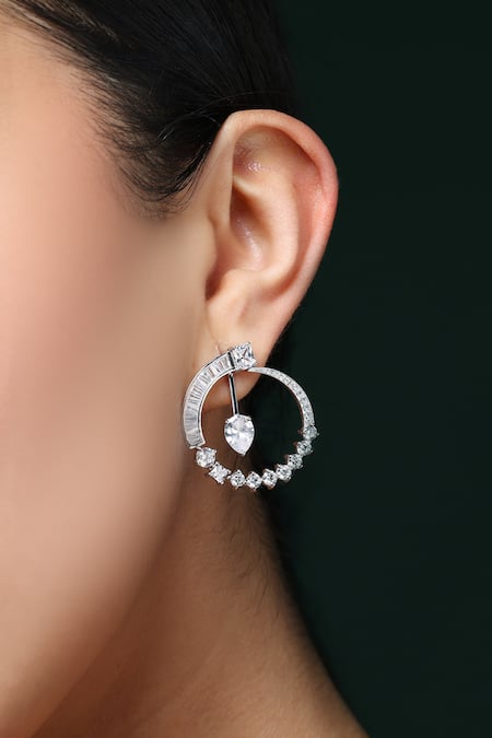 Varnika Arora_White Crystals Cz Orbit Hoops _Online_at_Aza_Fashions