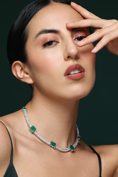 Varnika Arora_White Graceful Glow Cz Necklace _Online_at_Aza_Fashions