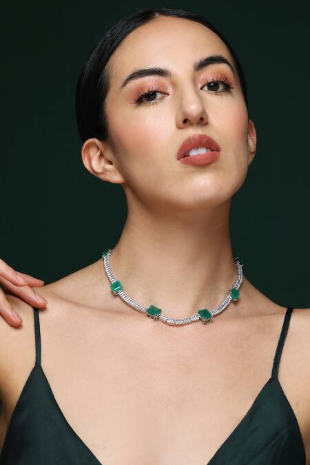 Buy_Varnika Arora_White Graceful Glow Cz Necklace _Online_at_Aza_Fashions