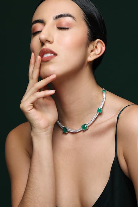 Shop_Varnika Arora_White Graceful Glow Cz Necklace _Online_at_Aza_Fashions