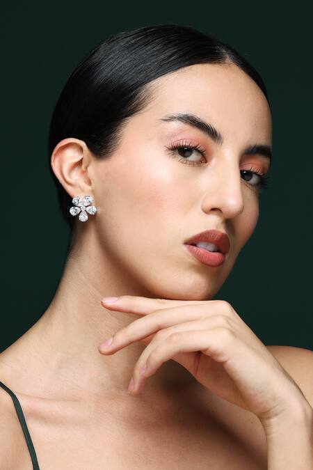 Buy_Varnika Arora_White Crystals Promise Petal Cz Studs _Online_at_Aza_Fashions