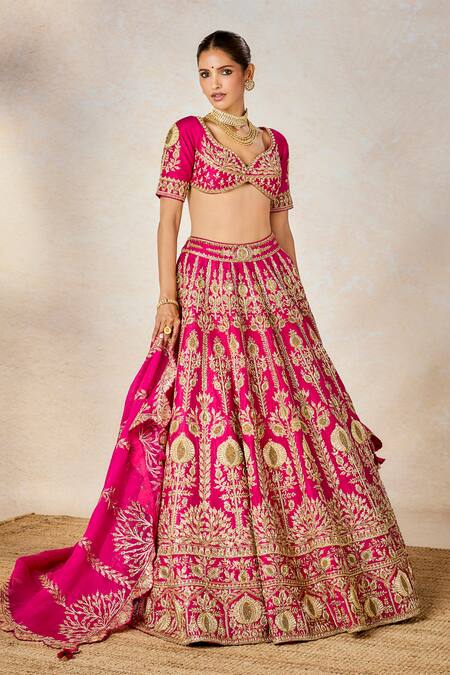 Masaba_Pink Organza, Hemp, Beads, Zari Dilli 6 Embroidered Lehenga Set _Online_at_Aza_Fashions