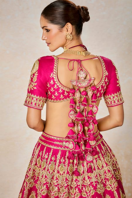 Shop_Masaba_Pink Organza, Hemp, Beads, Zari Dilli 6 Embroidered Lehenga Set _Online_at_Aza_Fashions