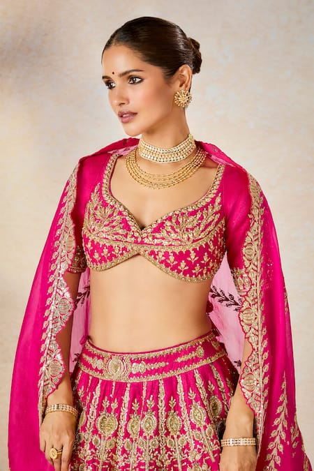 Masaba_Pink Organza, Hemp, Beads, Zari Dilli 6 Embroidered Lehenga Set _at_Aza_Fashions