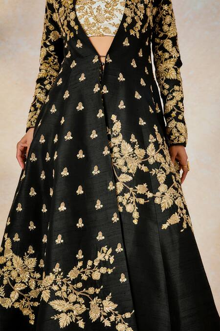 Masaba_Black Silk, Crepe, Viscose Zari, Raat Rani Jacket With Draped Skirt Set _at_Aza_Fashions