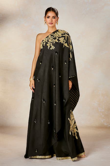 Masaba_Black Viscose, Silk Zari, Embroidery, Mirrors, Raat Rani Tunic With Sharara _Online_at_Aza_Fashions