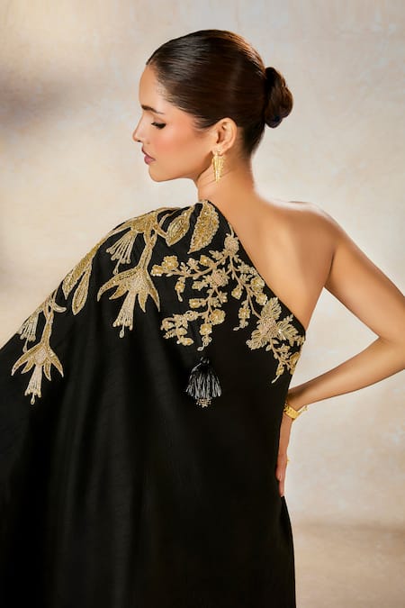 Masaba_Black Viscose, Silk Zari, Embroidery, Mirrors, Raat Rani Tunic With Sharara _at_Aza_Fashions