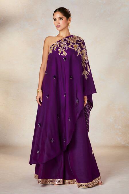 Masaba_Purple Viscose, Silk Zari, Embroidery, Metallic Raat Rani Tunic With Sharara _Online_at_Aza_Fashions