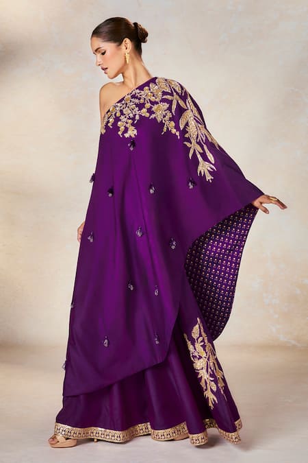 Buy_Masaba_Purple Viscose, Silk Zari, Embroidery, Metallic Raat Rani Tunic With Sharara _Online_at_Aza_Fashions