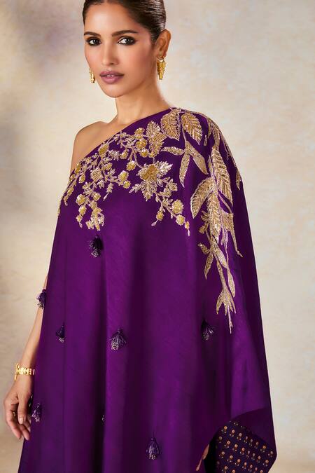 Masaba_Purple Viscose, Silk Zari, Embroidery, Metallic Raat Rani Tunic With Sharara _at_Aza_Fashions