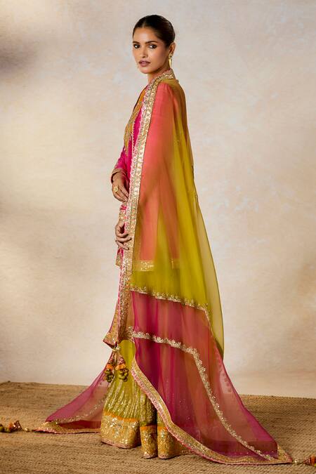 Masaba_Pink Organza, Rayon, Embroidery, Patchwork, Meetha Paan Sharara Set _Online_at_Aza_Fashions