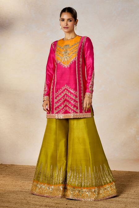 Masaba_Pink Organza, Rayon, Embroidery, Patchwork, Meetha Paan Sharara Set _at_Aza_Fashions