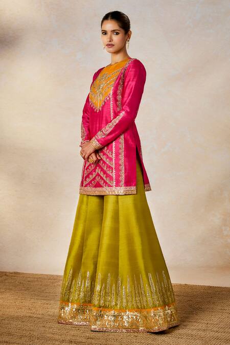 Shop_Masaba_Pink Organza, Rayon, Embroidery, Patchwork, Meetha Paan Sharara Set 