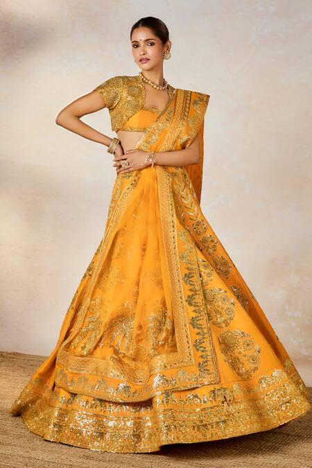 Masaba Yellow Organza, Motichur Sonmukhi Motif Bridal Lehenga Set at Aza Fashions Masaba_Yellow Organza, Motichur Sonmukhi Motif Bridal Lehenga Set _at_Aza_Fashions
