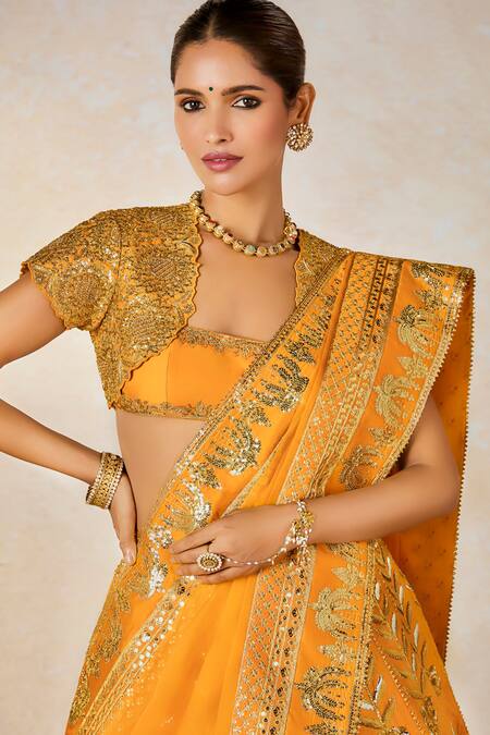 Buy Masaba Yellow Organza, Motichur Sonmukhi Motif Bridal Lehenga Set Buy_Masaba_Yellow Organza, Motichur Sonmukhi Motif Bridal Lehenga Set