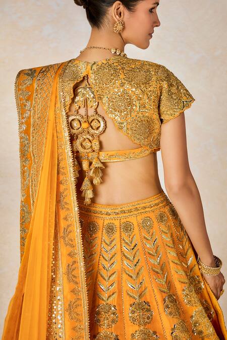 Shop Masaba Yellow Organza, Motichur Sonmukhi Motif Bridal Lehenga Set Shop_Masaba_Yellow Organza, Motichur Sonmukhi Motif Bridal Lehenga Set
