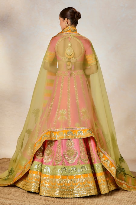 Shop_Masaba_Pink Silk, Organza, Viscose Rose Thandai Dori And Pitta Bridal Lehenga Set _at_Aza_Fashions