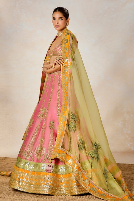 Masaba_Pink Silk, Organza, Viscose Rose Thandai Dori And Pitta Bridal Lehenga Set _Online_at_Aza_Fashions