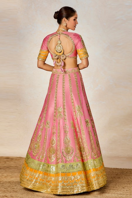 Buy_Masaba_Pink Silk, Organza, Viscose Rose Thandai Dori And Pitta Bridal Lehenga Set _Online_at_Aza_Fashions