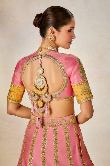 Shop_Masaba_Pink Silk, Organza, Viscose Rose Thandai Dori And Pitta Bridal Lehenga Set _Online_at_Aza_Fashions