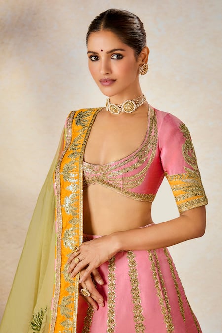 Masaba_Pink Silk, Organza, Viscose Rose Thandai Dori And Pitta Bridal Lehenga Set _at_Aza_Fashions