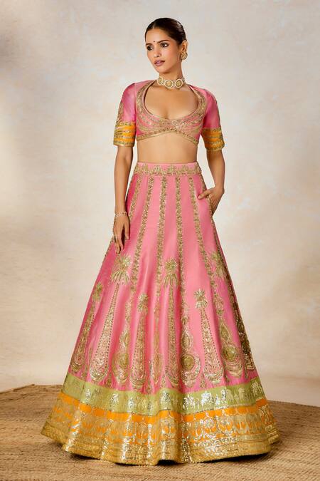 Buy_Masaba_Pink Silk, Organza, Viscose Rose Thandai Dori And Pitta Bridal Lehenga Set 