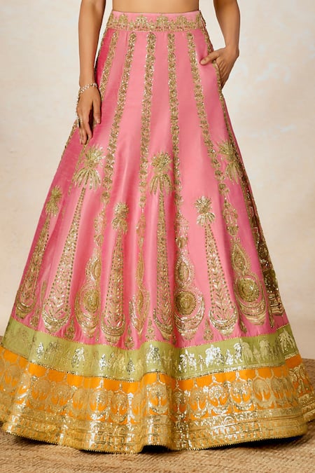 Shop_Masaba_Pink Silk, Organza, Viscose Rose Thandai Dori And Pitta Bridal Lehenga Set 