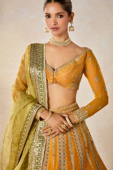 Shop_Masaba_Yellow , Tulle, , Imarti Raj Pankh Bridal Lehenga Set _Online_at_Aza_Fashions