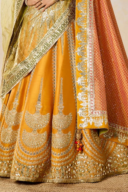 Masaba_Yellow Organza, Tulle, Imarti Raj Pankh Motif Bridal Lehenga Set _Online_at_Aza_Fashions