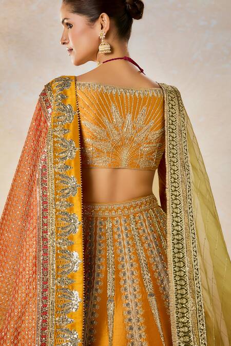 Shop_Masaba_Yellow Organza, Tulle, Imarti Raj Pankh Motif Bridal Lehenga Set _Online_at_Aza_Fashions