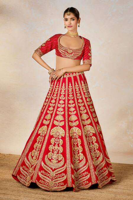 Buy_Masaba_Red , Organza, Badami Halwa Dori And Gota Embroidered Bridal Lehenga Set 