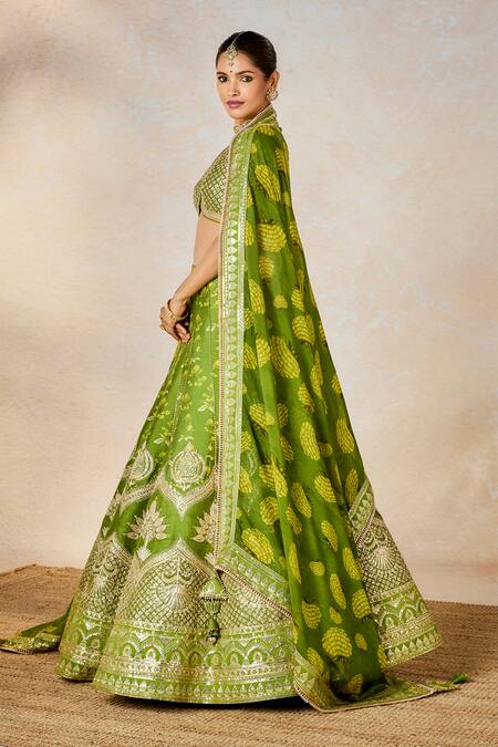 Masaba Green Silk Organza, Hemp, Soda Shikankji Chand Phool Print And Bridal Lehenga Set Online at Aza Fashions Masaba_Green Silk Organza, Hemp, Soda Shikankji Chand Phool Print And Bridal Lehenga Set _Online_at_Aza_Fashions