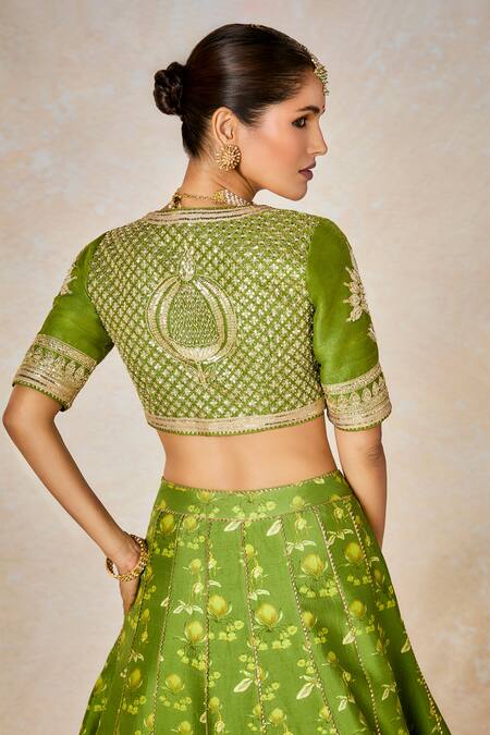 Shop Masaba Green Silk Organza, Hemp, Soda Shikankji Chand Phool Print And Bridal Lehenga Set Online at Aza Fashions Shop_Masaba_Green Silk Organza, Hemp, Soda Shikankji Chand Phool Print And Bridal Lehenga Set _Online_at_Aza_Fashions