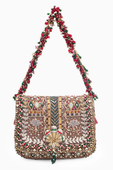 Doux Amour Noor Bloom Zardozi & Bugle Bead Embroidered Handbag 
