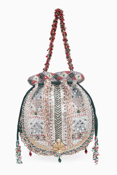 Doux Amour Mira Fleur Zardozi & Marodi Embroidered Potli Bag 