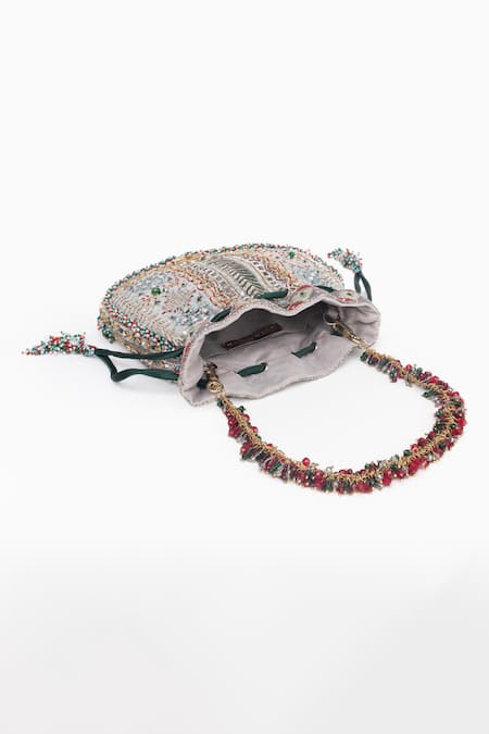 Doux Amour Mira Fleur Zardozi & Marodi Embroidered Potli Bag 