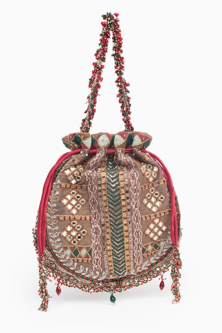 Doux Amour Mira Fleur Zardozi & Bugle Bead Embroidered Potli Bag 