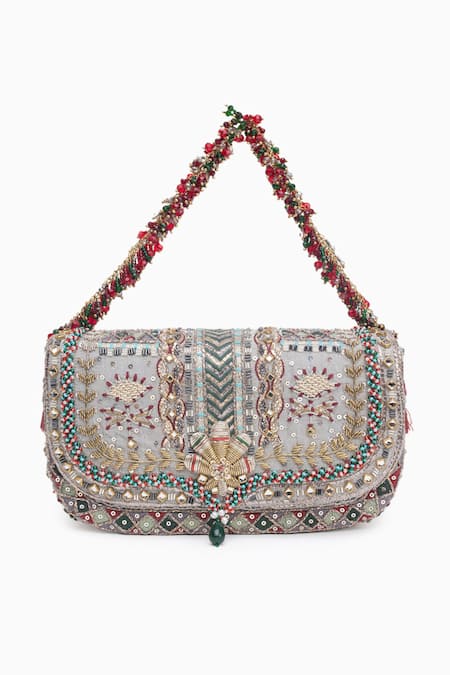 Doux Amour Noor Blossom Zardozi & Marodi Embroidered Clutch Bag 