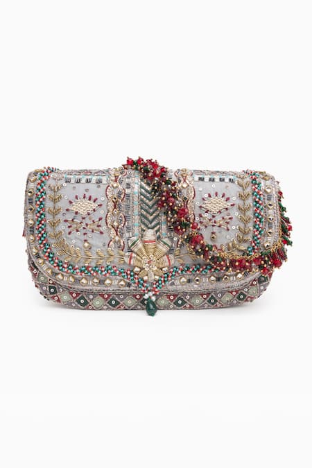 Doux Amour Noor Blossom Zardozi & Marodi Embroidered Clutch Bag 