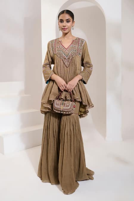 Doux Amour_Gold Mirrors, Zari Noor Bahar Zardozi And Marodi Embroidered Clutch Bag _Online_at_Aza_Fashions