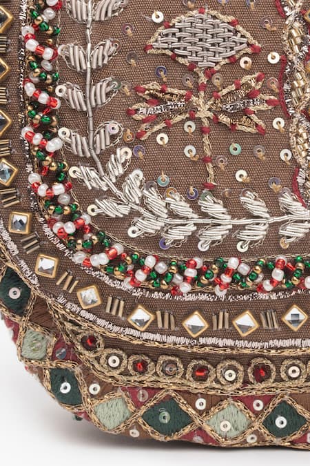 Shop_Doux Amour_Gold Mirrors, Zari Noor Bahar Zardozi And Marodi Embroidered Clutch Bag _Online_at_Aza_Fashions