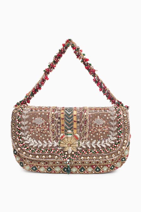 Doux Amour_Gold Mirrors, Zari Noor Bahar Zardozi And Marodi Embroidered Clutch Bag _at_Aza_Fashions