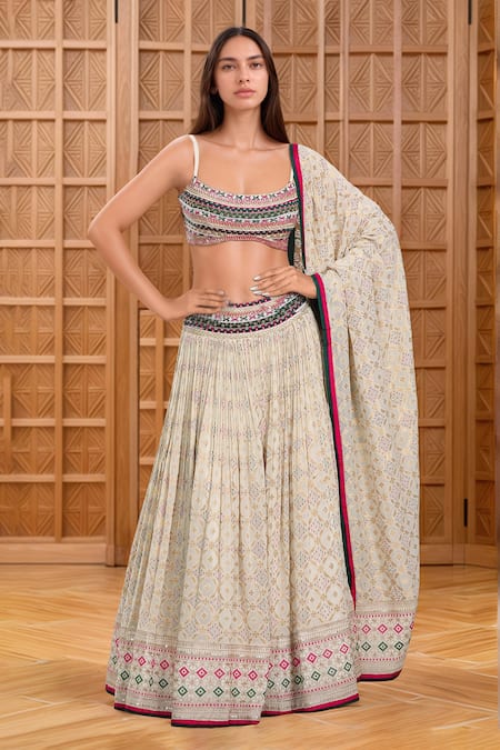 Samyukta Singhania Bandhani Bloom Crest Woven Banarasi Silk Lehenga Set 