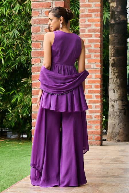 Ohaila Khan Arsia Bead Embroidered Peplum Kurta Sharara Set 