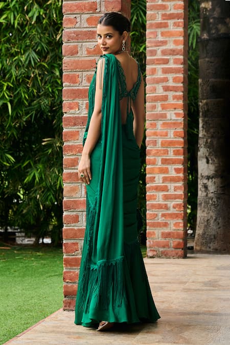 Ohaila Khan Razan Pre-Draped Saree With Embellished Blouse 