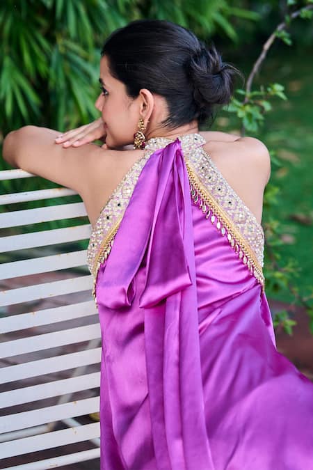 Buy_Ohaila Khan_Purple Satin Mahrosh Pearl Neckline Embellished Kurta And Tulip Salwar Set _Online_at_Aza_Fashions